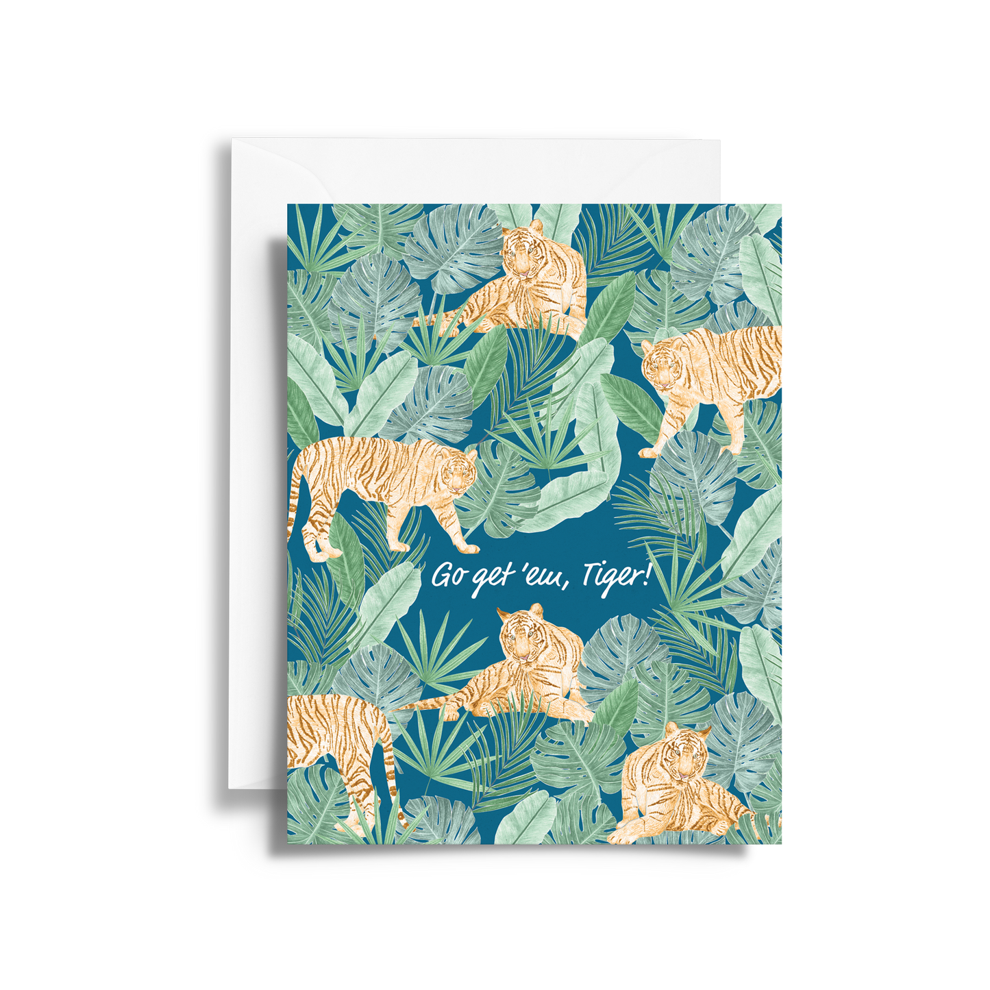 Go Get 'Em Tiger Card | Tropical Leaf Pattern