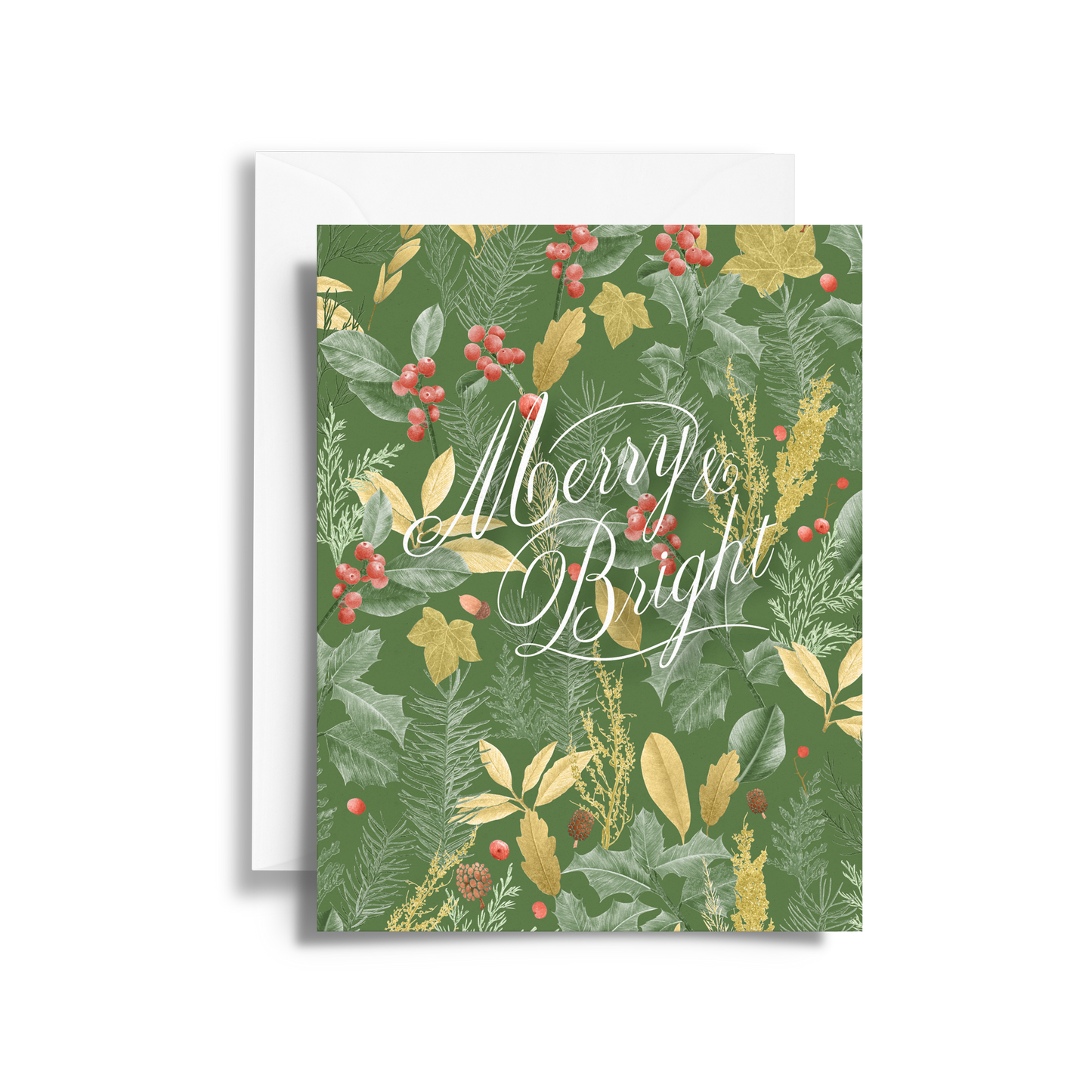 Holly & Winter Foliage Merry & Bright Holiday Card