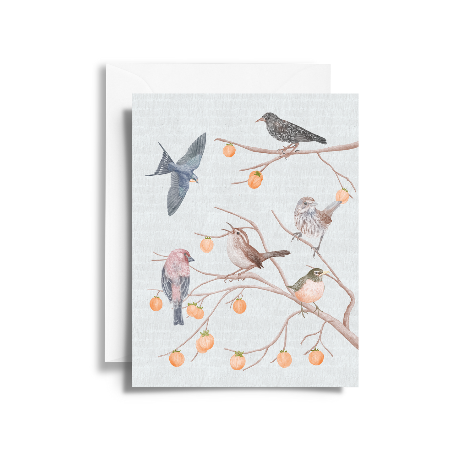 Garden Songbirds & Winter Persimmon Tree Fine Art Card